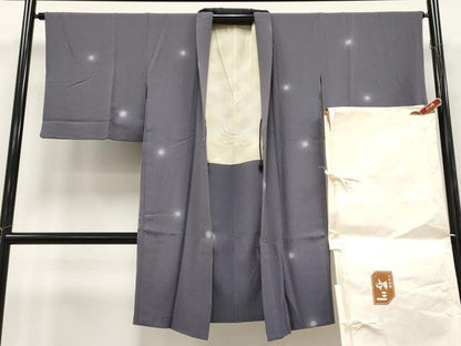 平和屋本店∞極上　工芸呉服　芥川　長羽織　あられ文　蛍暈し　濃鼠色地　たとう紙付き　逸品　CYAA4965s6