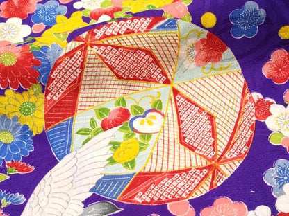 平和屋本店[]極上 アンティーク 大正ロマン 七五三 女の子 3歳 祝着 飛鶴鞠花文 本紫色地 逸品 CYAA4978s6