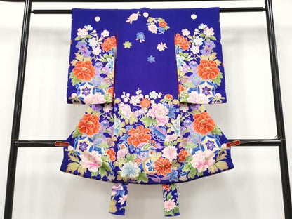 平和屋本店[]極上　アンティーク　大正ロマン　七五三　女の子　7歳　祝着　宝尽くし花文　鉄紺色地　逸品　CYAA4980s6