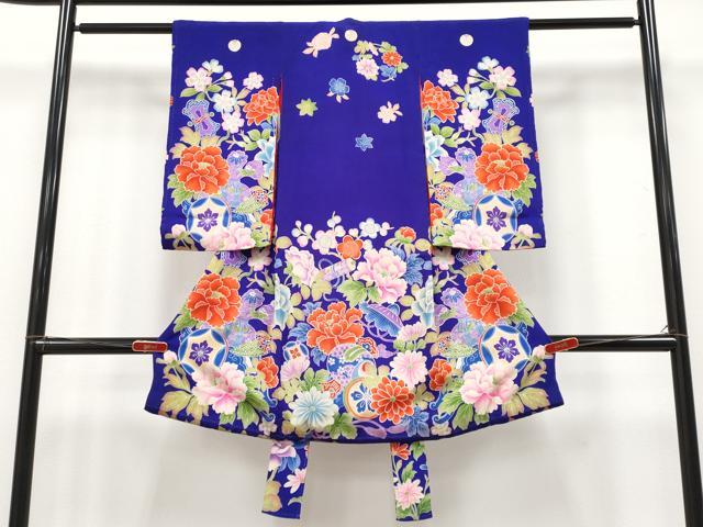 平和屋本店[]極上　アンティーク　大正ロマン　七五三　女の子　7歳　祝着　宝尽くし花文　鉄紺色地　逸品　CYAA4980s6