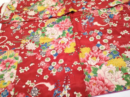 平和屋本店[]極上　アンティーク　大正ロマン　七五三　女の子　3歳　祝着　花籠文　茜色地　逸品　CYAA4981s6