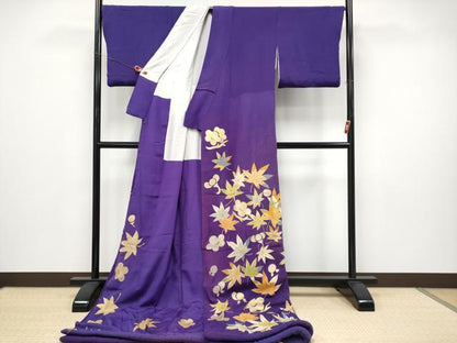 平和屋本店●極上　お引きずり・お引き摺り　色留袖　吹き寄せ文　金彩　葡萄色地　逸品　CYAA4987s6