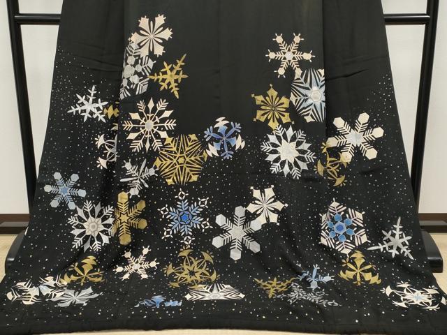 平和屋本店●極上　お引きずり・お引き摺り　黒留袖　雪華文　金銀彩　逸品　CYAA4988s6
