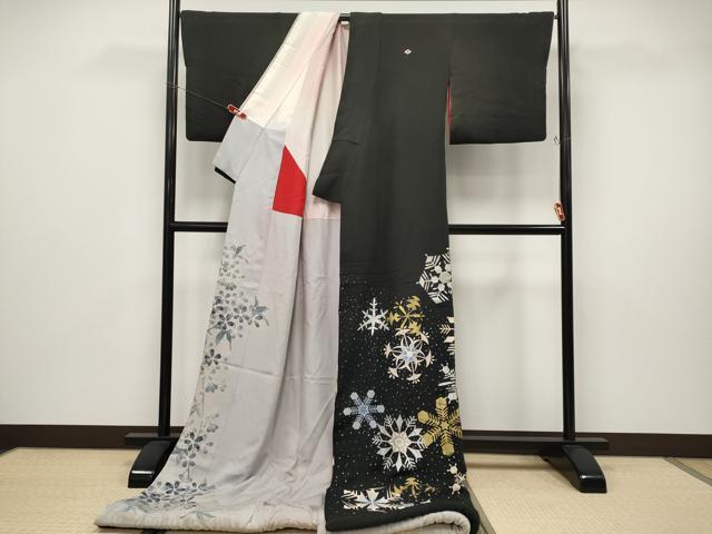 平和屋本店●極上　お引きずり・お引き摺り　黒留袖　雪華文　金銀彩　逸品　CYAA4988s6