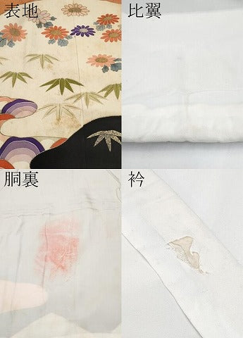 平和屋本店●極上　アンティーク　大正ロマン　お引きずり・お引き摺り　黒留袖　駒刺繍　霞枝花文　金彩　逸品　CYAA4993s6