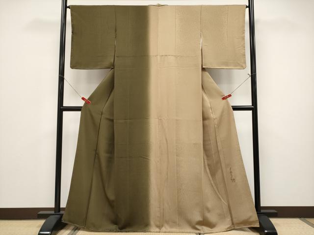 平和屋着物●極上　染色作家　斉藤三才　訪問着　間道　暈し染め　海松色×榛色　逸品　未使用　CYAA5007s6