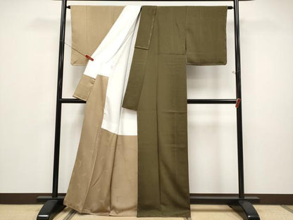 平和屋着物●極上　染色作家　斉藤三才　訪問着　間道　暈し染め　海松色×榛色　逸品　未使用　CYAA5007s6