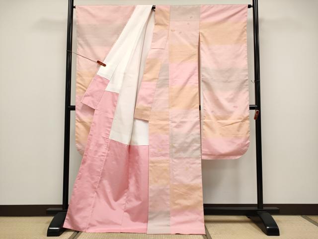平和屋本店●希少　紅花紬　米沢　新田秀次　振袖　紅花染　花吹雪　反端付き　逸品　未使用　CYAA5008s6