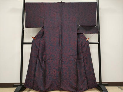 平和屋本店●極上　創業200年・7代目永治屋清左衛門　お召　唐織　唐草文　濃紺地　反端付き　逸品　CYAA5009s6
