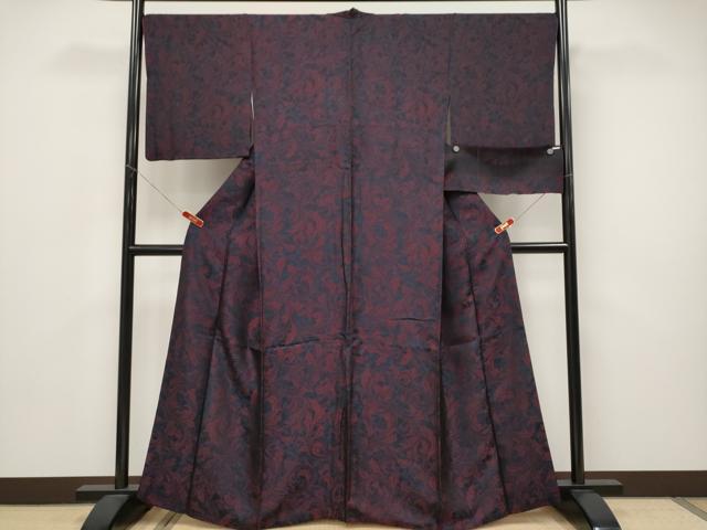 平和屋本店●極上　創業200年・7代目永治屋清左衛門　お召　唐織　唐草文　濃紺地　反端付き　逸品　CYAA5009s6