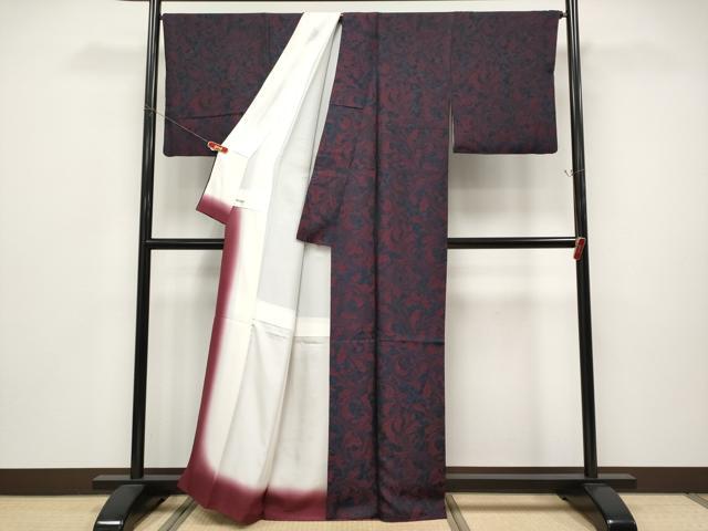 平和屋本店●極上　創業200年・7代目永治屋清左衛門　お召　唐織　唐草文　濃紺地　反端付き　逸品　CYAA5009s6
