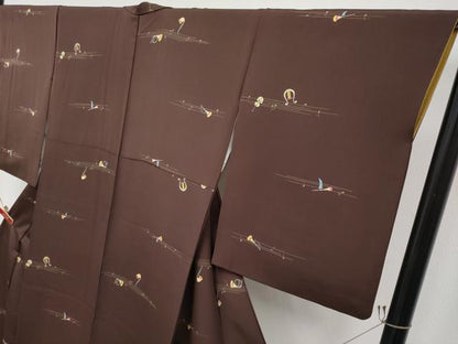 平和屋着物●極上　小紋　楽器文　黒鳶色地　逸品　CYAA5011s6