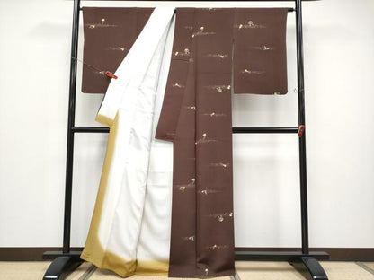 平和屋着物●極上　小紋　楽器文　黒鳶色地　逸品　CYAA5011s6