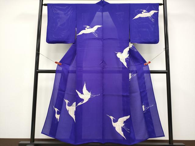 平和屋着物＊極上 アンティーク 大正ロマン 夏物 訪問着 絽 手描き 白鷺 紅桔梗色地 逸品 CYAA5017s6