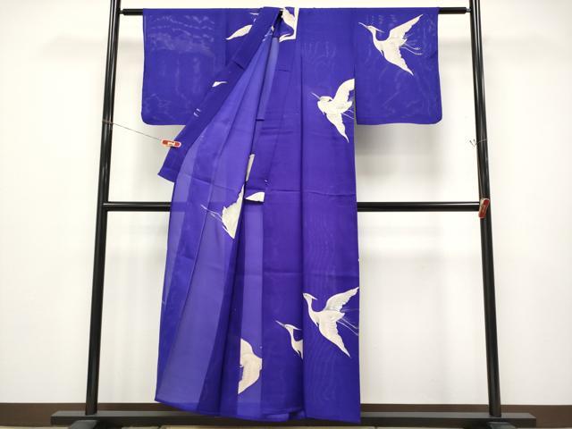 平和屋着物＊極上 アンティーク 大正ロマン 夏物 訪問着 絽 手描き 白鷺 紅桔梗色地 逸品 CYAA5017s6