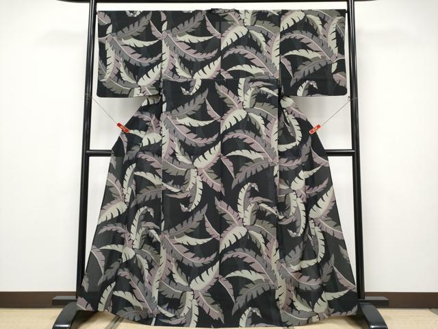 平和屋着物＊極上 夏物 撫松庵 小紋・浴衣兼用 セオアルファ 枝葉文 黒地 松坂屋扱い 洗える着物 逸品 CYAA5018s6