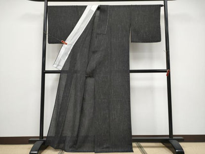 平和屋本店＊極上　夏物　本場夏結城　奥順謹製　織り：青木静子　縞　黒地　証紙付き　逸品　CYAA5039s6