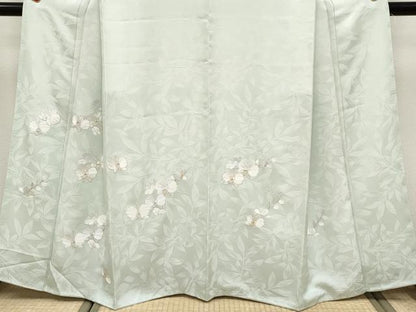 平和屋本店●極上　訪問着　総刺繍　胡蝶蘭　金糸　白緑色地　逸品　未使用　CYAA5052s6