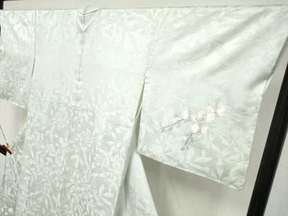 平和屋本店●極上　訪問着　総刺繍　胡蝶蘭　金糸　白緑色地　逸品　未使用　CYAA5052s6