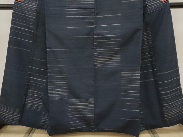 平和屋本店●極上　郡上紬　草木染　横段文　濃紺地　逸品　CYAA5058s6