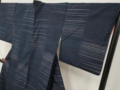 平和屋本店●極上　郡上紬　草木染　横段文　濃紺地　逸品　CYAA5058s6