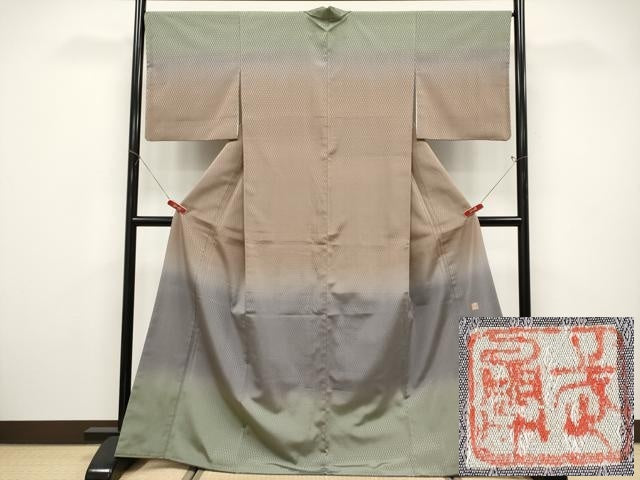 平和屋本店●極上　伝統工芸士　曽根武勇　訪問着　お召　菱文　逸品　CYAA5065s6