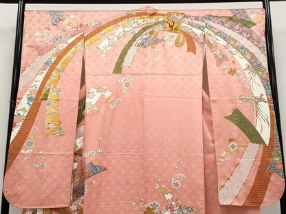 平和屋本店●極上　創業460年・千總　振袖　駒刺繍　束ね熨斗花鳥文　金彩　真赭色地　逸品　CYAA5077s6