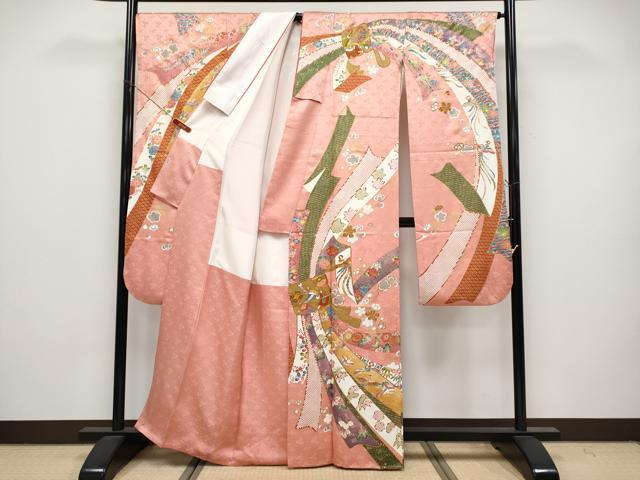 平和屋本店●極上　創業460年・千總　振袖　駒刺繍　束ね熨斗花鳥文　金彩　真赭色地　逸品　CYAA5077s6