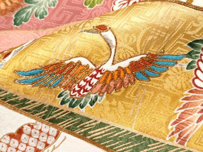 平和屋本店●極上　創業460年・千總　振袖　駒刺繍　束ね熨斗花鳥文　金彩　真赭色地　逸品　CYAA5077s6