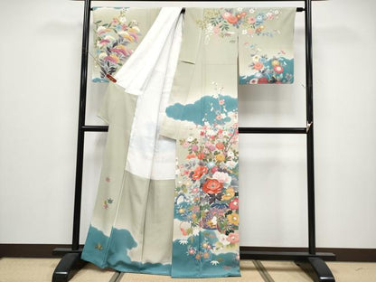 平和屋本店●極上　京加賀友禅　松本健一　訪問着　花車文　暈し染め　若芽色地　逸品　CYAA5080s6