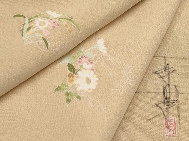 平和屋本店●極上　京加賀友禅　百貫石峰　小紋　舞花文　香色地　逸品　CYAA5094s6