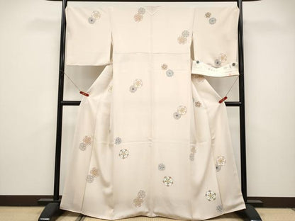 平和屋本店●極上　小紋　舞花文　伊と幸　灰梅色　反端付き　逸品　CYAA5095s6