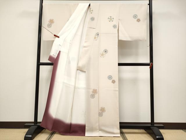 平和屋本店●極上　小紋　舞花文　伊と幸　灰梅色　反端付き　逸品　CYAA5095s6