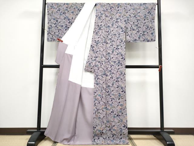 平和屋本店●希少　本場琉球紅型　伊差川洋子　小紋　花唐草文　薄色地　反端付き　逸品　未使用　CYAA5098s6