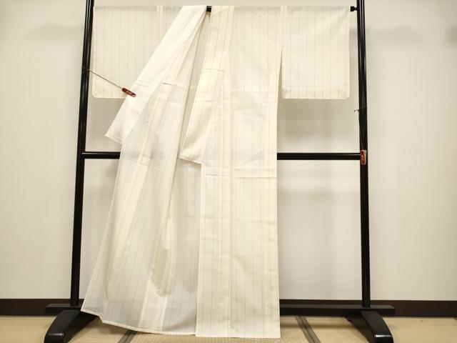 平和屋本店＊極上　夏物　本場大島紬　夏大島　白大島　9マルキ　間道　練色地　証紙・反端付き　逸品　未使用　CYAA5109s6