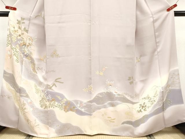 平和屋本店●極上　創業460年・千總　訪問着　刺繍　道長更紗舞花文　暈し染め　金彩　鴇鼠色地　三越扱い　逸品　CYAA5113s6