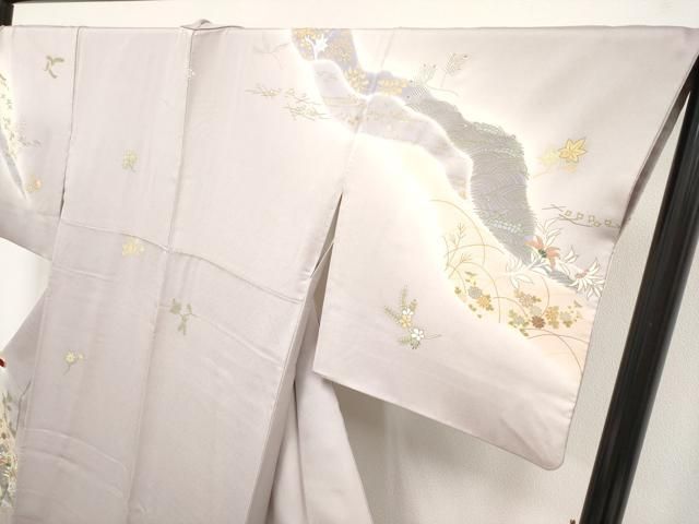 平和屋本店●極上　創業460年・千總　訪問着　刺繍　道長更紗舞花文　暈し染め　金彩　鴇鼠色地　三越扱い　逸品　CYAA5113s6