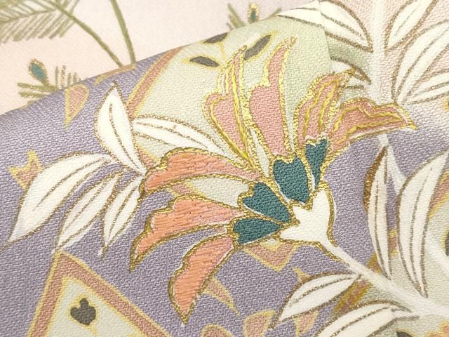 平和屋本店●極上　創業460年・千總　訪問着　刺繍　道長更紗舞花文　暈し染め　金彩　鴇鼠色地　三越扱い　逸品　CYAA5113s6