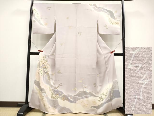 平和屋本店●極上　創業460年・千總　訪問着　刺繍　道長更紗舞花文　暈し染め　金彩　鴇鼠色地　三越扱い　逸品　CYAA5113s6