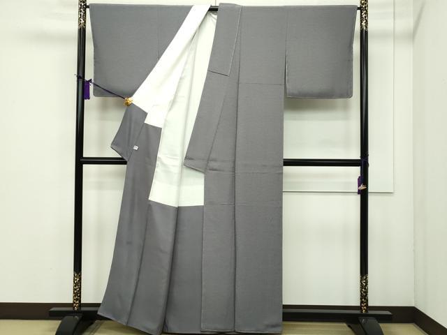 平和屋本店●極上 人間国宝 初代 六谷梅軒(六谷紀久男) 錐彫 重要無形文化財伊勢型紙 江戸小紋 老松 紫鼠色 反端付 逸品 未使用 CZAA0982s4