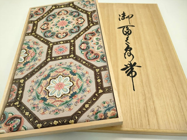 平和屋本店■極上　明綴れ　全通柄袋帯　蜀江花文　金糸　共箱付き　逸品　CZAA1053s4