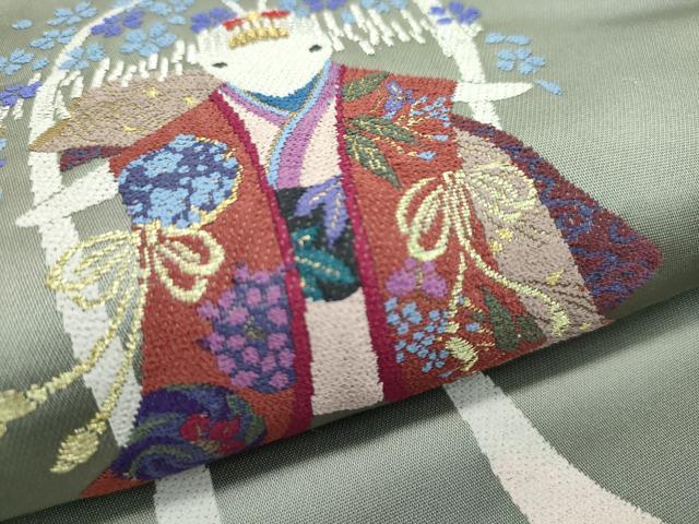 平和屋本店●極上 世界的人形師 辻村寿三郎 ジュサブロー 六通太鼓柄袋帯 兎 金銀糸 逸品 CZAA1087s5