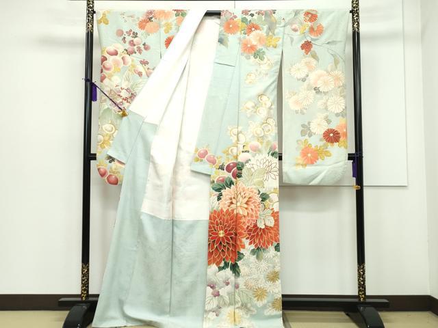 平和屋本店■極上　アンティーク　振袖　駒刺繍　草花文　金彩　逸品　CZAA1132s5