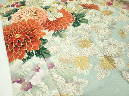 平和屋本店■極上　アンティーク　振袖　駒刺繍　草花文　金彩　逸品　CZAA1132s5