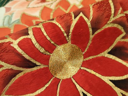 平和屋本店■極上　アンティーク　振袖　駒刺繍　草花文　金彩　逸品　CZAA1132s5
