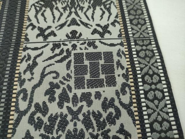 平和屋本店●極上 1897年創業 名門岡野 本場筑前博多織 千年工房 全通柄 本袋帯 総浮本袋 唐草木文錦 博多金ラベル 証紙付 逸品 CZAA1161s5