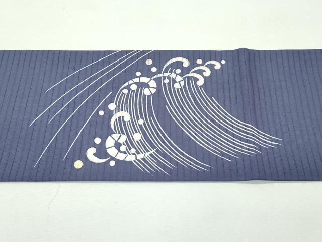 平和屋本店＊極上 夏物 絽塩瀬 九寸名古屋帯 立波文 金彩 濃鼠色地 逸品 未使用 CZAA1186s5