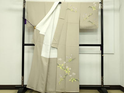 平和屋本店●極上 本加賀友禅作家 由水煌人 訪問着 草花文 枯色地 逸品 未使用 CZAA1255s5