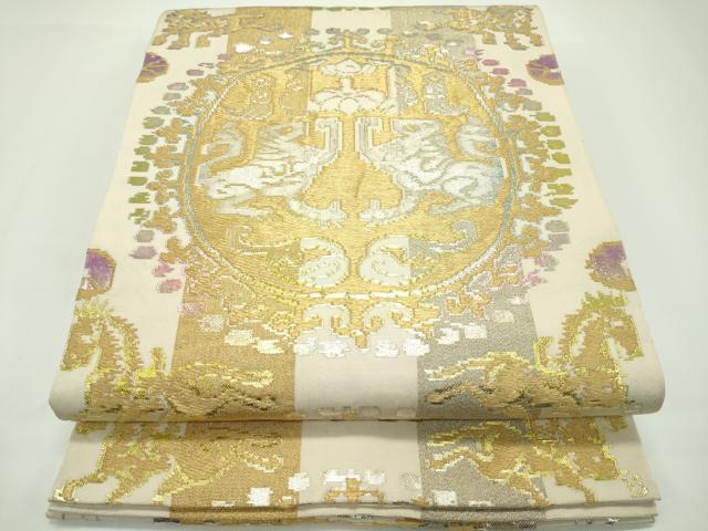 平和屋本店●最高級 龍村平蔵製 六通柄 本袋帯 円文白虎錦 金銀糸 逸品 CZAA1291s5