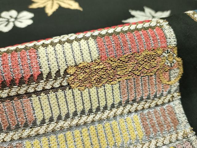 平和屋本店●最高級　龍村平蔵製　六通柄　本袋帯　威毛錦　唐織　黒地　金銀糸　逸品　CZAA1293s5